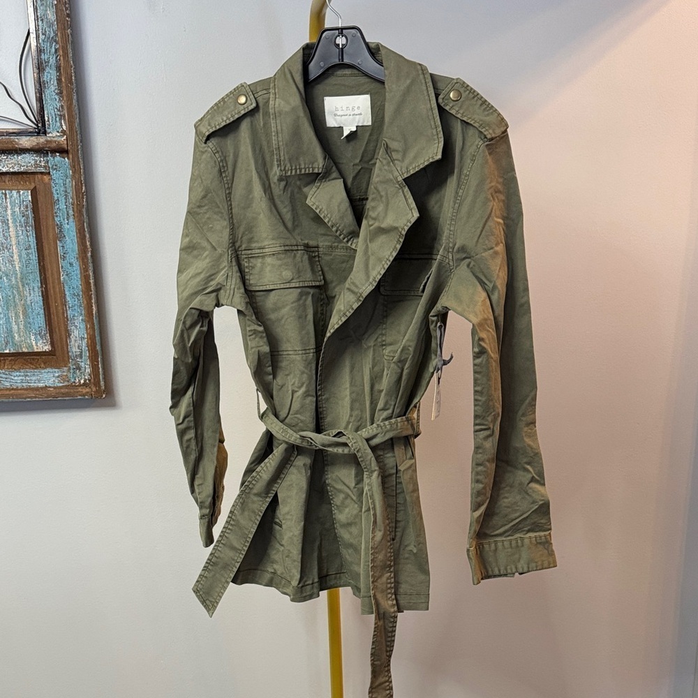 Hinge Olive Green Trench Coat with belt NWT XL